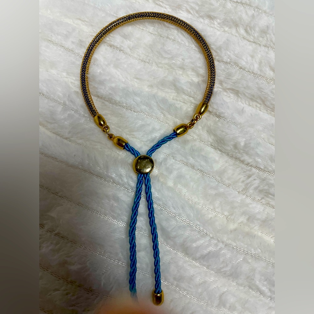 Elegant Gold and Blue Braided Bracelet